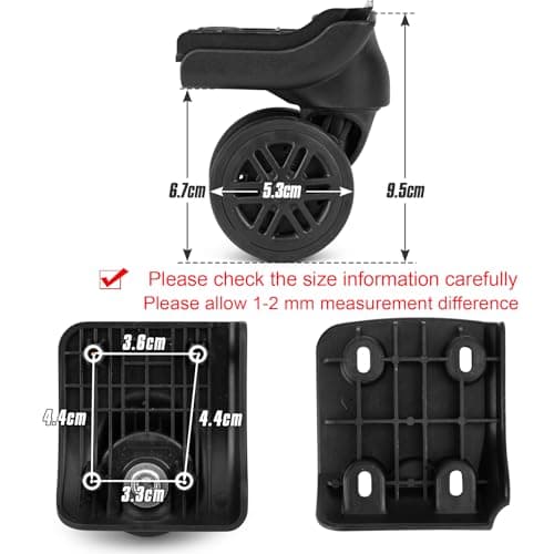 Volein 1 Pair Suitcase Wheels Replacement Luggage Wheels for Repairing Damaged Suitcase Compartment Wheels with 4 Screw Holes(V044-B, 1 Pair) — view 2