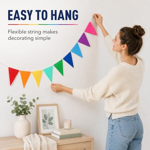 36 Flags 25ft Bunting, Colourful Fabric Bunting Banner for Birthday Garden Party Wedding Festival Home Decorations, Felt Triangle Flags Pennant Garland — view 6