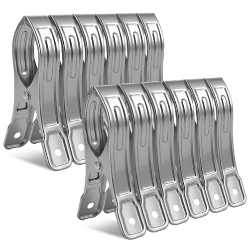 Vicloon Stainless Steel Beach Towel Clips, 12 Pcs 12cm Large Stainless Steel Sunbed Towel Pegs, Stainless Steels Laundry Clip Towels Pegs for Sunbeds, Sun Loungers, Pool Chairs, Laundry