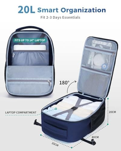 ECOHUB for Ryanair Cabin Bags 40x20x25, Recycled Underseat Travel Backpack Cabin Size Fit 14" Laptop, Water-resistant Anti-Theft Hand Luggage Backpack for Women & Men, Patented, 20L Navy Blue — view 3