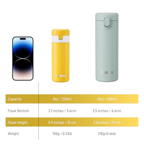 Exllena Small Insulated Water Bottle with Push-Button Lid – 220ml Mini Flask, Leakproof Mini Water Bottle for Coffee, Milk, Travel, School & Office Use(Yellow & White) — view 2