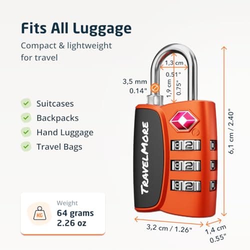 6-Pack TSA Approved 3-Digit Luggage Locks with Open Alert Indicator for Travel Suitcases & Baggage | Luggage Locks | TSA Locks | Orange — view 2