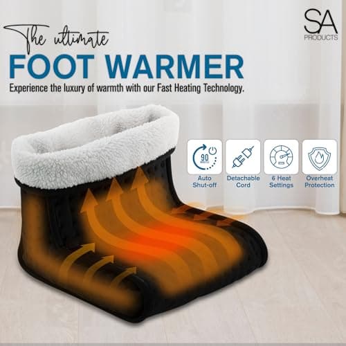 SA Products Electric Foot Warmer, Foot Warmer with 6 Heat Settings | Fast Heating Feet Warmers, Soft Foot Mat Heat Pad | Electric Heat Pad for Relaxing Therapy | Foot Warmers for Christmas (Black) — view 2