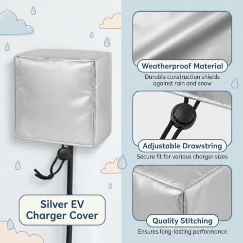 QhgPnt 1 PC EV Charging Station Weather Cover, Oxford Fabric Outdoor Portable EV Charger Plug Port Cover, Silver Charging Port Protection (40x32x20 cm) — view 3