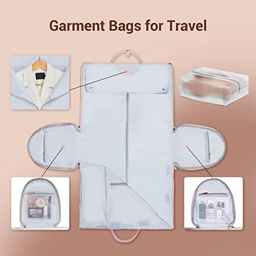 Garment Bags for Travel, Convertible Suit Travel Bag for Women, Stylish Carry On Garment Bag with Toiletry Pocket, Shoulder Strap and Shoes Compartment, 2 in 1 Foldable PU Leather Duffle Bag, Pink — view 4
