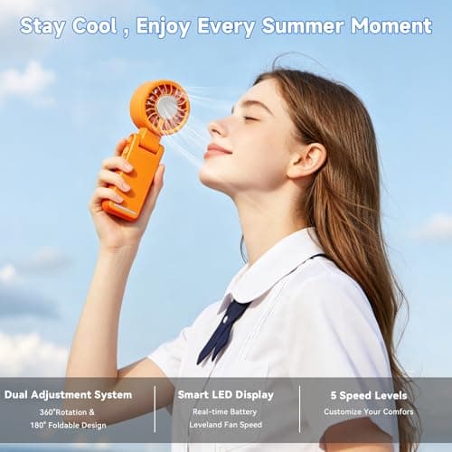 Handheld Portable Turbo Fan with Ice Cooling，Foldable Clip on fan(Orange) — view 6