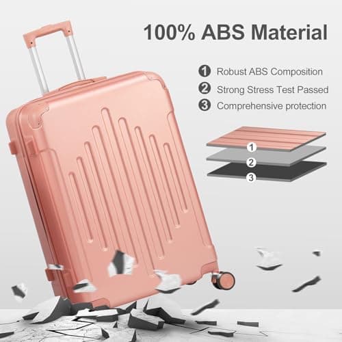 HOBBYZOO Suitcase Sets 3 Piece, Hardside ABS Luggage, Rose Gold — view 4