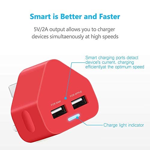 USB Plug Charger, Multi Port USB Charger Plug Adapter 2.1A Compatible with Nokia/Fire Tablet/Huaweii/iOSiPad/Kindle/Smart Watches/Motorola/Airpods/Samsung/iOSiPhone/HTC — view 5