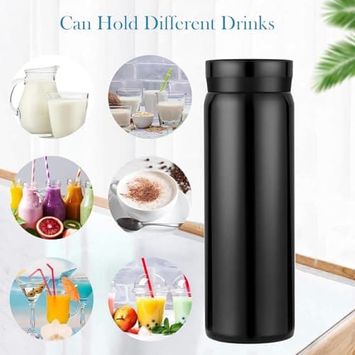 300ml Small Flask, Reusable Vacuum Insulated Stainless Steel Insulated Tumbler Water Bottle with Leakproof Lid for Hot & Cold Drinks, Portable Coffee Mug for Travel (Black) — view 5