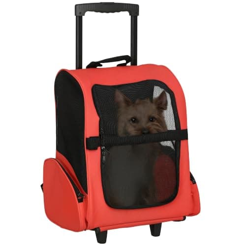 PawHut 2 in 1 Dog Backpack and Trolley Pet Travel Backpack, Red