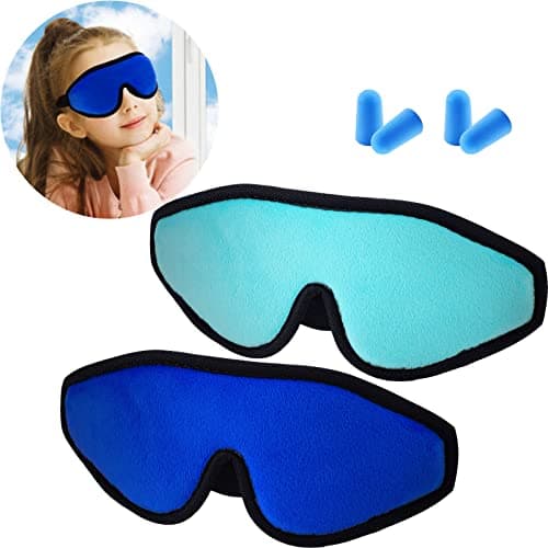 Geyoga 2 Pcs 3D Sleep Mask for Kid Foam Eye Mask,Blue and Green