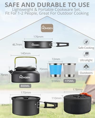 HOMGEN Aluminium Camping Cooking Set with Folding Cutlery for 2-3 People — view 2