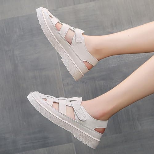 Sports Sandals, Women's Trekking Sandals, Outdoor Sandals, Closed Rubber Hiking Sandals, Summer for Travel, Leather Platform, Genuine Leather Sandals, Casual Flat Sandals, Sports Sandals, beige, 5 UK — view 2