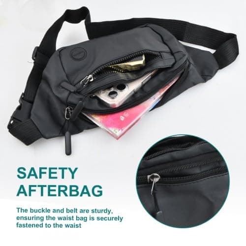 Nylon Bumbag for Men and Women, Waterproof Waist Bag with Adjustable Strap, Black, 35x16x4cm, Lightweight Hip Pack — view 2