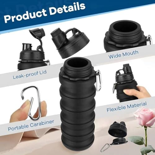 Dontinhu Collapsible Water Bottles 5 Pack Travel Sports Portable Water Bottle Reusable Water Bottles 500ml silicone Water-proof camping water bottle. (Colorful) — view 4