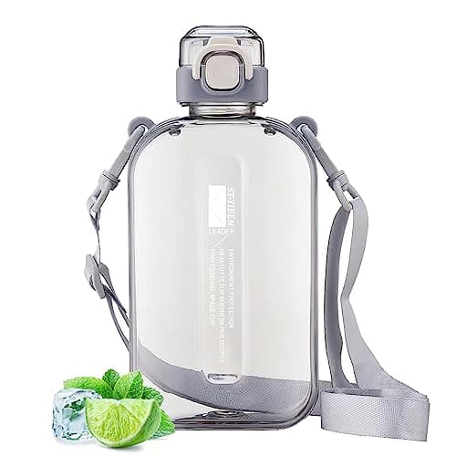 Taozoey 750ml Water Bottle, Flat Water Bottle, Leak Proof Water Bottles with Strap Suitable for Sports, Fitness, Camping (Gray)