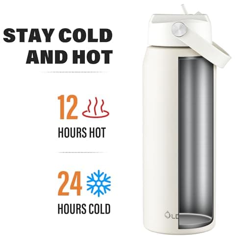OLDLEY 750ml Insulated Water Bottle with Straw, Stainless Steel Water Bottles with Handle, Leakproof BPA Free Vacuum Metal Flask Keep Hot and Cold for Sports, Travel, Hiking (Cream) — view 4