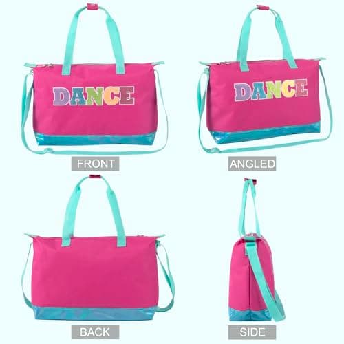 Over The Shoulder Garment Dance Bags for Girls, Teen Dancers, Costumes, Boys | Holographic Glitter Dance Workout Bag for Kids, Competitions, Dance Pink & Blue, Casual — view 4