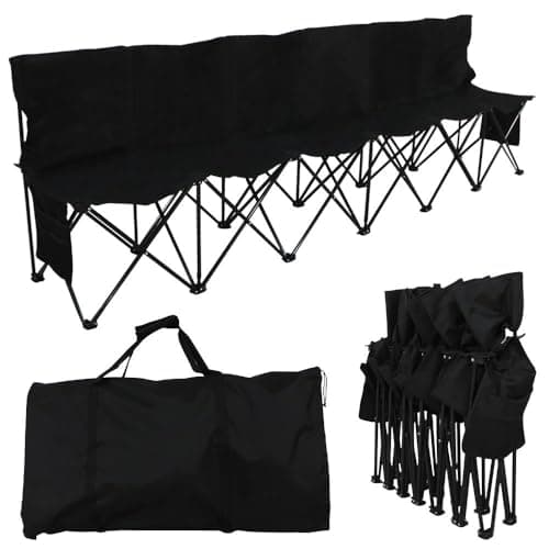 Yaheetech 6-Seat Folding Bench with 2 Hanging Bags & Carry Bag, Black