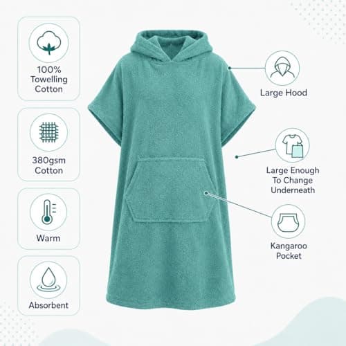 Adore 100% Cotton Hooded Changing Robe Teal L/XL Poncho Towel — view 5