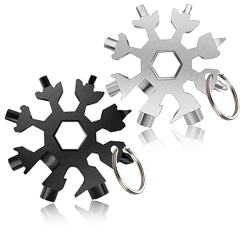 18-in-1 Snowflake Multi Tool,2 Pcs Snowflake Multitool Multitool Hex Wrench Screwdriver Allen Wrench Bottle Opener with Keyring for Outdoor Travel Camping Daily Tool