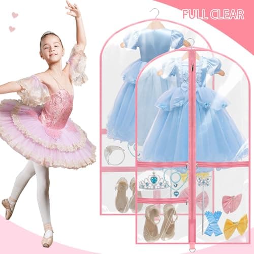 4 Pack Clear Dance Garment Bags 40" Dance Costume Bags with 3 Pockets,Pink — view 2