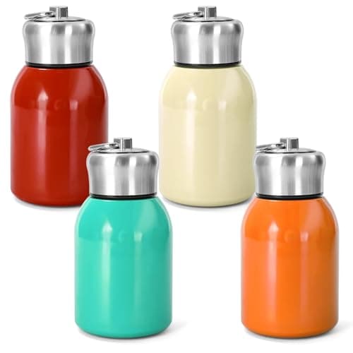 4 Pack Small Stainless Steel Water Bottles, 300ml Insulated Flasks