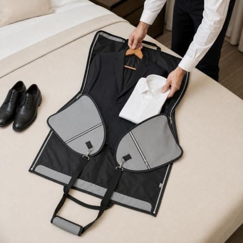 Premium Travel Garment Bags & 2-in-1 Duffle Suit Carriers – Light Grey 45L Holdall, Black XL Breathable Garment Bag, Dark Grey Water-Resistant Suit Cover, Foldable and Space-Saving (Light Grey) — view 5