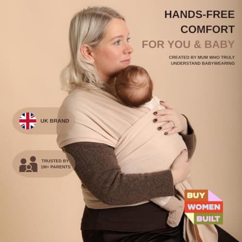 RYLOOBABY Baby Sling Carrier & Stretchy Baby Wrap – Newborn Baby Carrier 3.2–15 kg, Soft Cotton Hands-Free Babywearing Sling, Hip Healthy, One Size XXS–XXXL – Light Beige — view 2