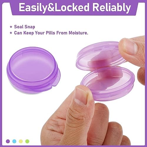 WLLHYF Small Pill Box, Cute Pill Case Portable for Pocket Purse Daily Round Mini Pill Organizer Travel Pill Case Medicine Storage Container Earplug Case 4 Pack (4pcs-Blue/Yellow/Green/Purple) — view 3