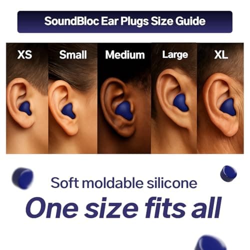 Soundbloc Earplugs™ - Ear Plugs for Sleep - 1 Year Supply - Custom Fit Noise Cancelling Reusable Soft Silicone, 27dB Sound Reduction - Swimming, Travel, Focus, Work. (Midnight, Medium - Large) — view 5