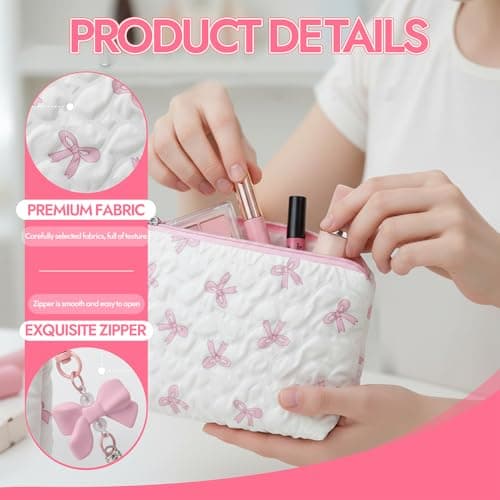 3 PCS Small Makeup Bag for Handbag Set, Cute Travel Cosmetic Pouch with Bow Pattern, Portable Toiletry Organizer for Women & Girls, Cosmetic Bag for Daily Outings & Home Storage (Black+White+Pink) — view 3