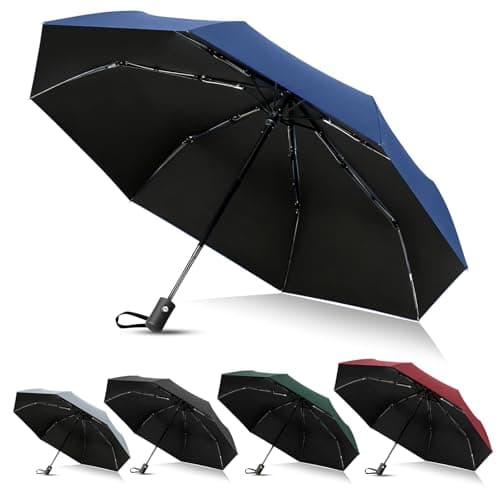 Vicloon Travel Umbrella, Folding Umbrella, 8 Ribs Compact Windproof Umbrella, Auto Open/Close, Sturdy Reinforced Canopy Automatic Portable Umbrella for Men&Women (Blue)