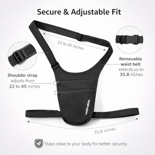 Anti-Theft Travel Money Belt, Black, Adjustable Waist or Crossbody Pouch — view 4