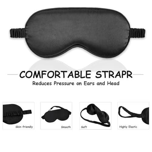 Sleep Mask Silk Eye Mask for Sleeping, Blackout Anti-Allergy Silk Eye Mask with Elastic Strap for Night,Travel,Nap,Meditation (Blue) — view 3