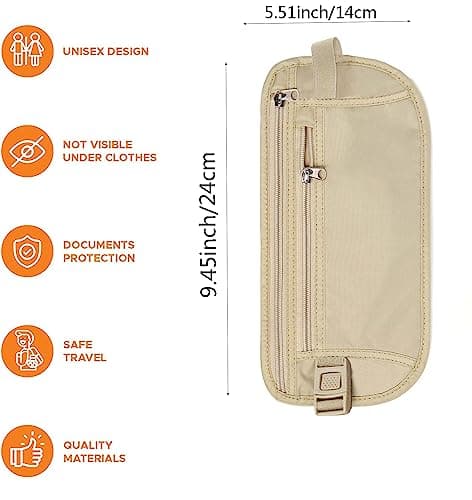 YuanYouTong Secure Travel Money Belt, Anti-Theft Passport Holder Wallet, Hidden Under Clothes Belt Wallet, Security Travel Pouch, Waterproof Waist Bumbag for Money, Cards and Keys — view 3