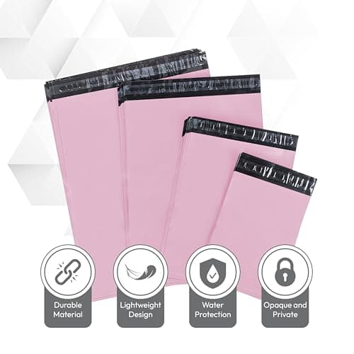 delka Mailing Bags, 60 Mixed Size Pink Poly Mailer Bags, Tear-Resistant Shipping Envelopes for Clothing, Documents, Strong Self-Seal Adhesive, Waterproof & Lightweight Pink — view 4