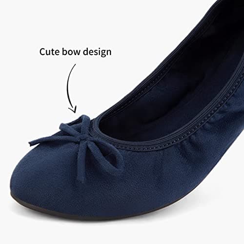 Greatonu Women's Ballet Pumps Comfort Foldable Portable Travel Slip on Slipper Bow Tie Flats Shoes Navy 5 UK — view 4