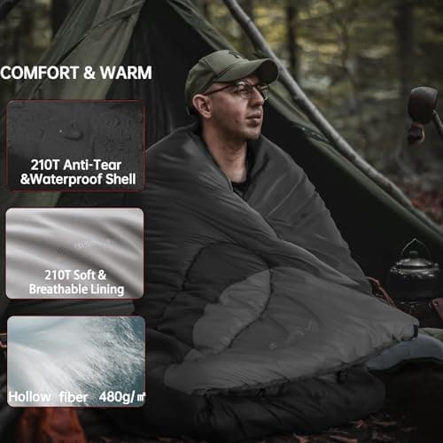 BISINNA 0 Degree Winter Sleeping Bags(480GSM) for Adults-Cold Weather Camping Sleeping Bag-Comfortable Warm Portable Sleeping Bags with Pillow Compression Sack for Backpacking Hiking Outdoor — view 4