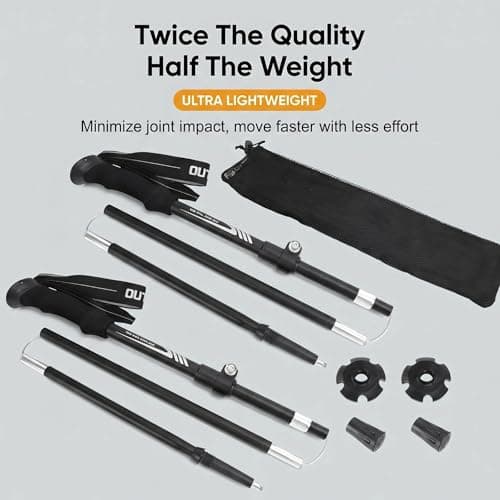 JIEHET Folding Hiking Sticks, Lightweight 7075 Aluminum Alloy Mountain Tech Trekking Poles for Men, Collapsible Walking Sticks for Travel, EVA Foam Grip, Set of 2 - Black — view 3