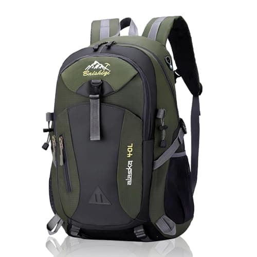 Lightweight Hiking Backpack 40L Polyester Travel Trekking Backpack for Women Men Outdoor Sports Camping Climbing Skiing Cycling, Green, L