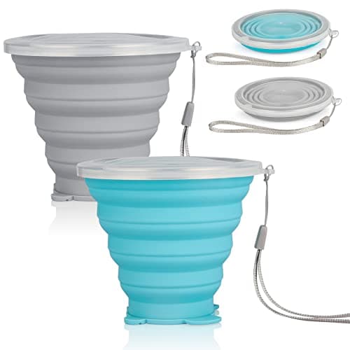 Silicone Collapsible Cup, Travel Foldable Cup with Plastic Sealing Lid