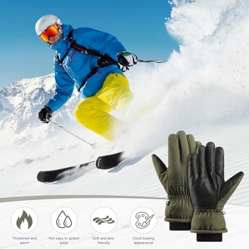 Ski Gloves Winter Gloves Waterproof Windproof Men Women Warm Cold Weather Gloves Touch Screen Finger (Army Green) — view 5