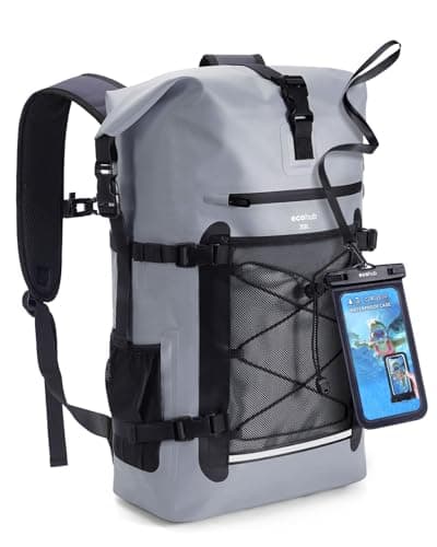 ECOHUB Waterproof Dry Bag Backpack, Roll Top Closure Heavy Duty Waterproof Backpack, Dry Bag Rucksack with IPX8 Water proof Phone Case for Hiking, Kayaking, Boating, Camping, Fishing, 30L-Grey