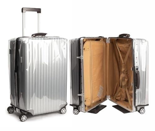 EEGAO Upgraded Zippered Suitcase Cover Protector, Waterproof Luggage Cover for Wheeled Suitcases, Anti-Scratch Clear PVC with Elastic Straps & Magic Tape (S)