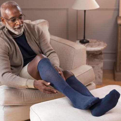IOMI Knee High Diabetic 3 Pack Bamboo Non Elastic Socks for Swollen Feet | Long Extra Wide Non-Binding Soft Top Socks (4-8, Black) — view 2