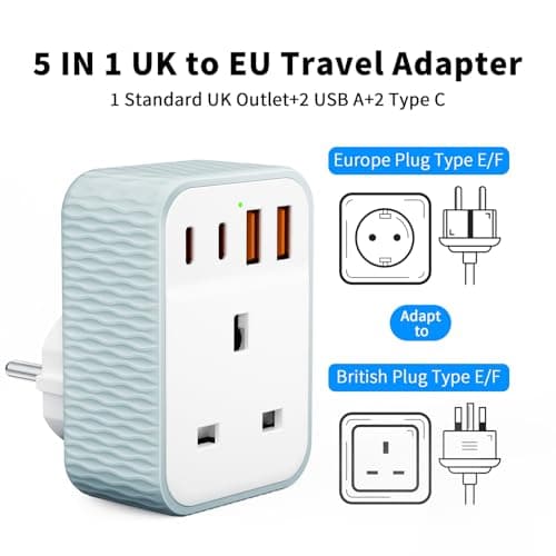 Vecbmn 2 Pack UK to European Plug Adapter, EU Schuko Travel Adaptor with 4 U-S-B Ports(2 USB C & 2 USB A), Travel Adaptors UK to EU for Germany Spain France Poland Netherlands Iceland(Type E/F) — view 2