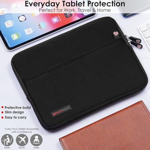 TECHGEAR Universal Neoprene Padded Sleeve Case for 9-11" Tablets: iPad Pro/Air 11", iPad A16 10.9", iPad 10.2", Samsung Tab A11 Plus A9+ S10 Lite S9 FE, Lenovo Tab M10 - Shockproof Zipped Pouch — view 2