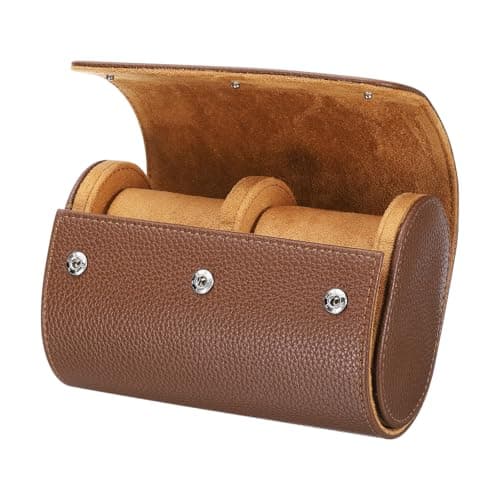 sourcing map Watch Roll Travel Case 2 Slots Portable Textured Brown