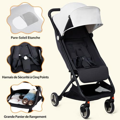 Aptliton Ultra-Compact Travel Stroller, Cabin Approved Pushchair for Baby & Toddler up to 15kg (0-4 Years), Lightweight Fold, Recline 95-150°, Compact Stroller for Airplane Travel — view 6
